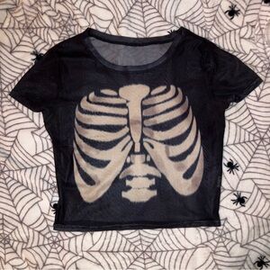 NEW SKELETON PRINT MESH CROP TEE
